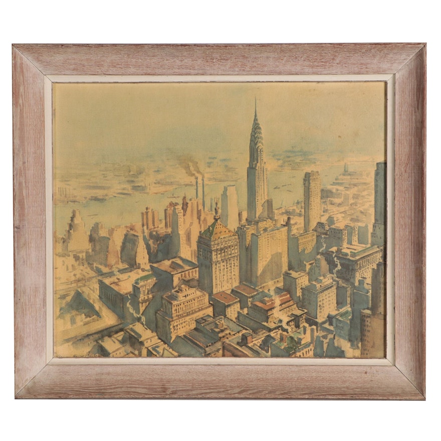 Offset Lithograph After Vernon Howe Bailey of New York Skyline