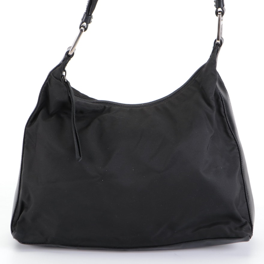 Prada Black Tessuto Nylon and Leather Shoulder Bag