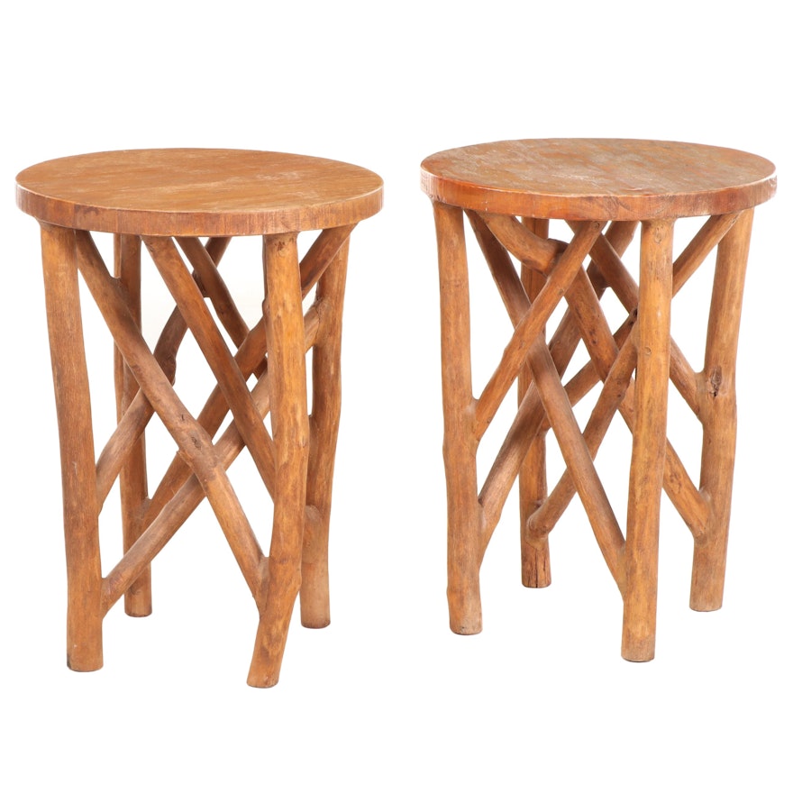 Pair of Hardwood Branch-Base Side Tables