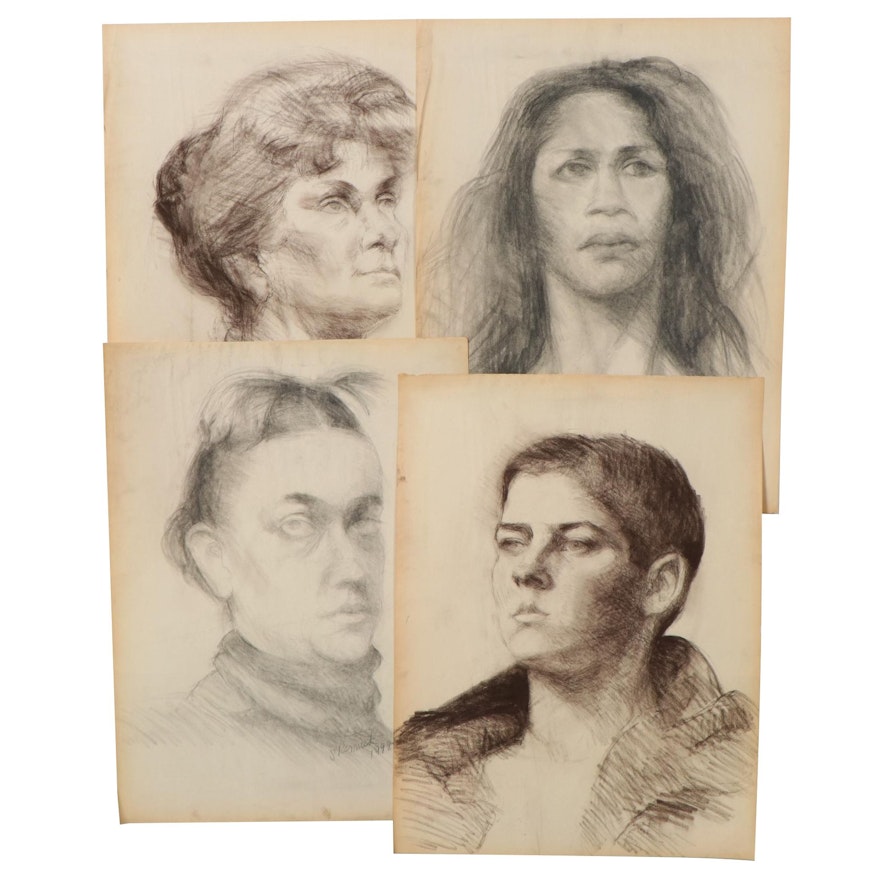 Shirley Resnick Portrait Study Charcoal Drawings