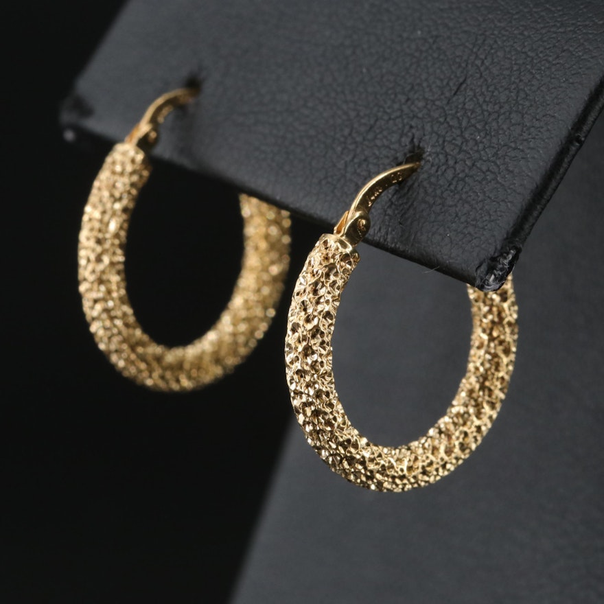 Italian 14K Textured Hoop Earrings