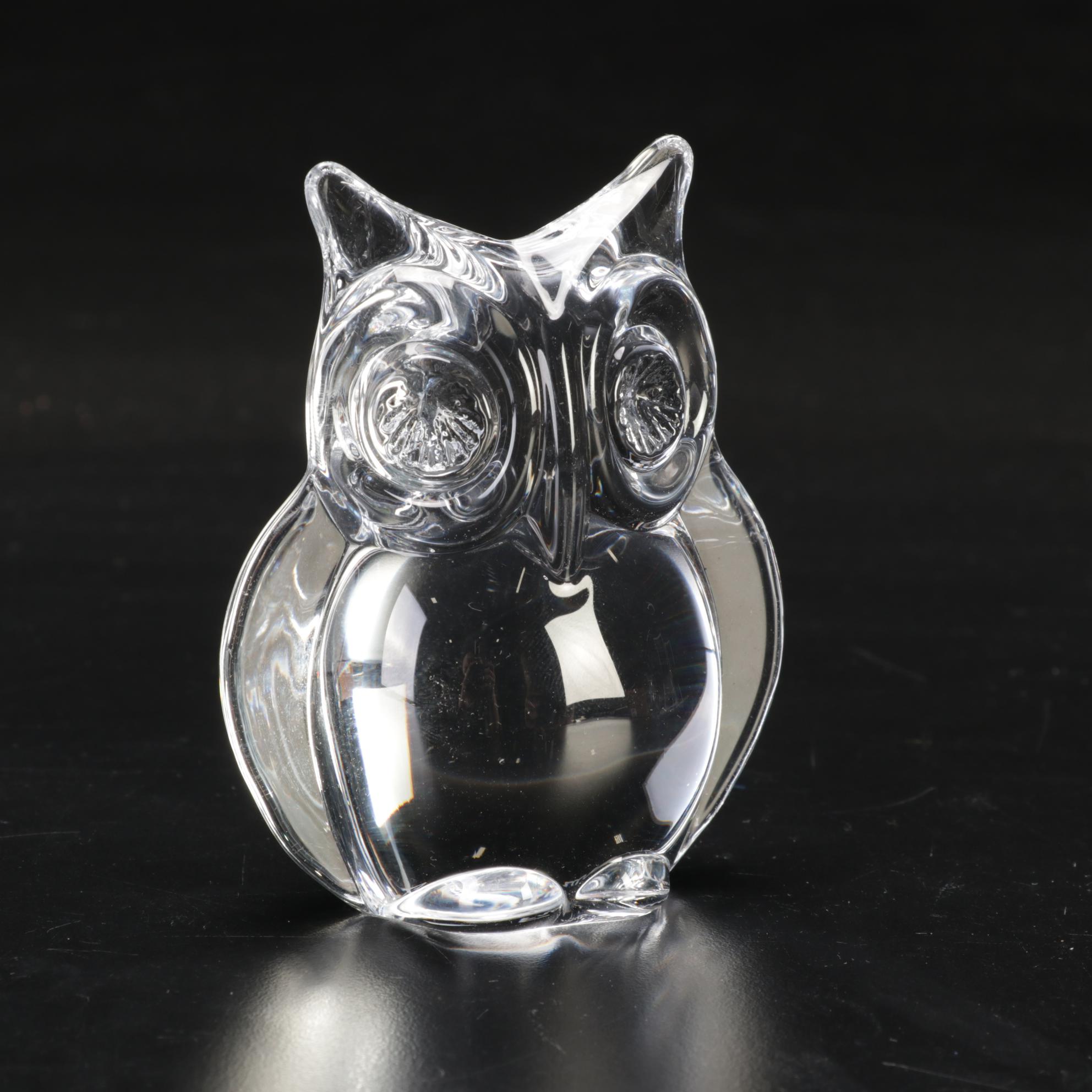 Daum Crystal Owl Figurines Including "Minos," Mid to Late 20th Century