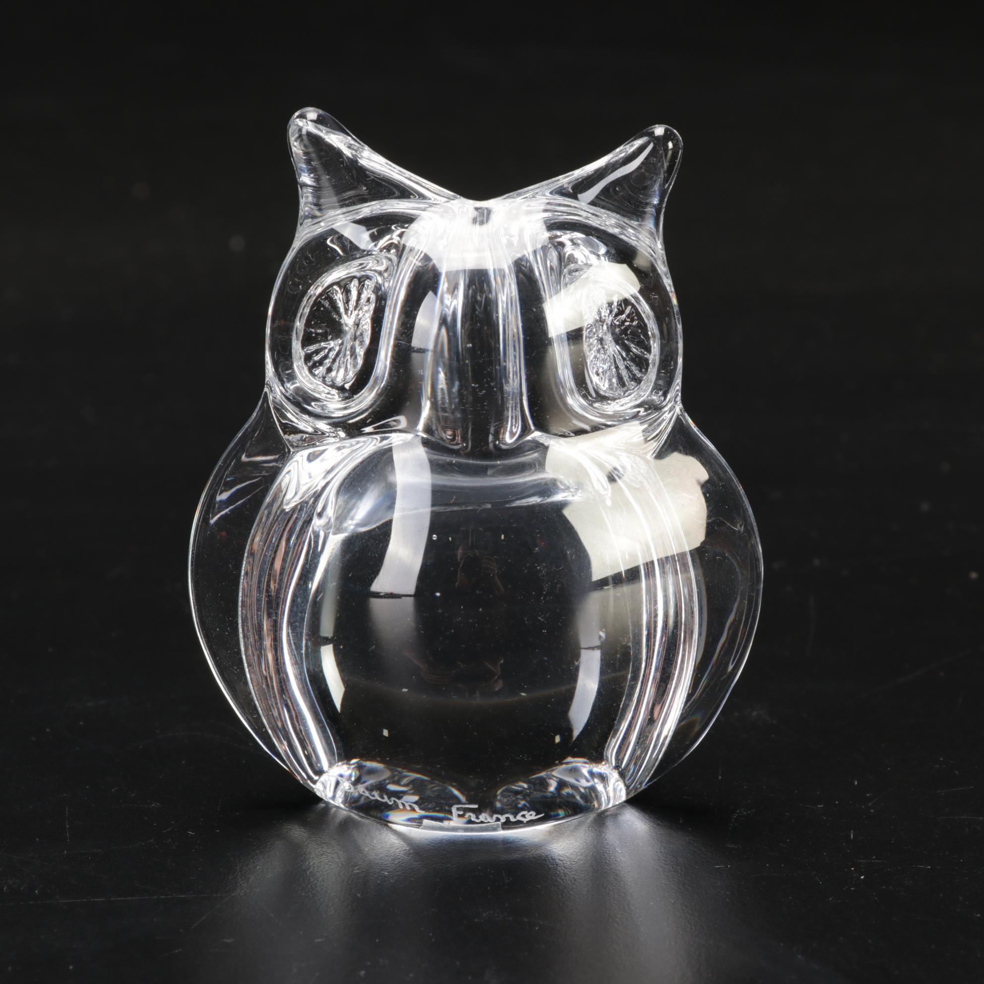 Daum Crystal Owl Figurines Including "Minos," Mid to Late 20th Century