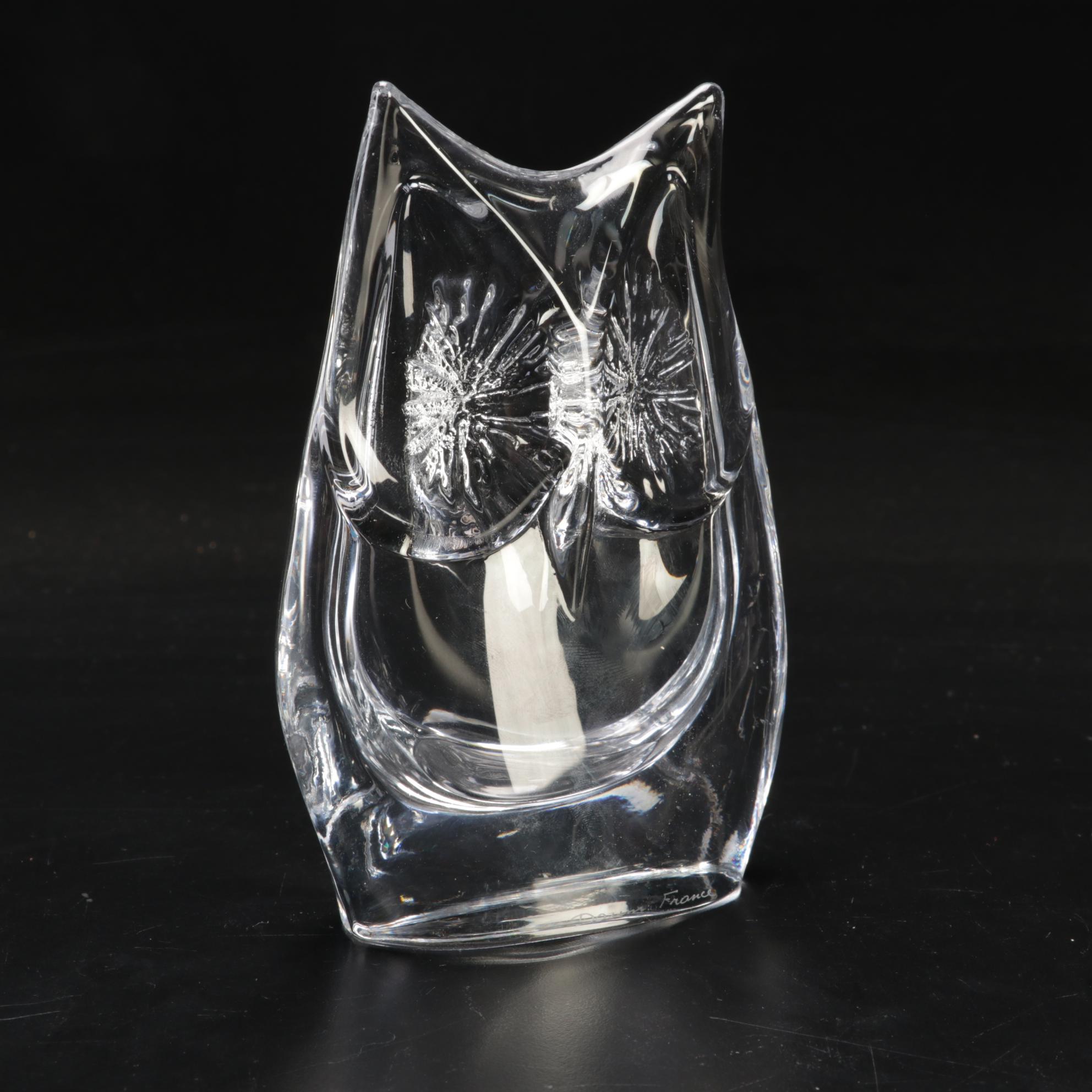 Daum Crystal Owl Figurines Including "Minos," Mid to Late 20th Century