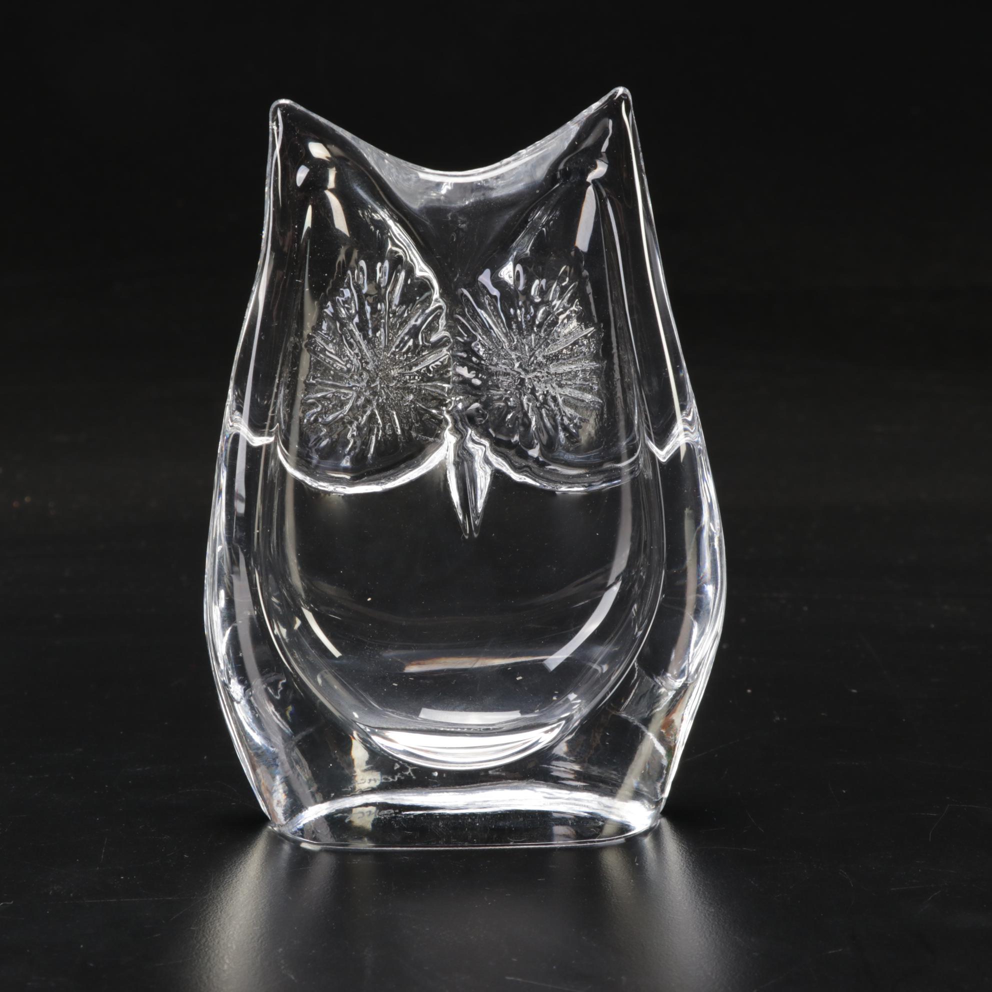 Daum Crystal Owl Figurines Including "Minos," Mid to Late 20th Century