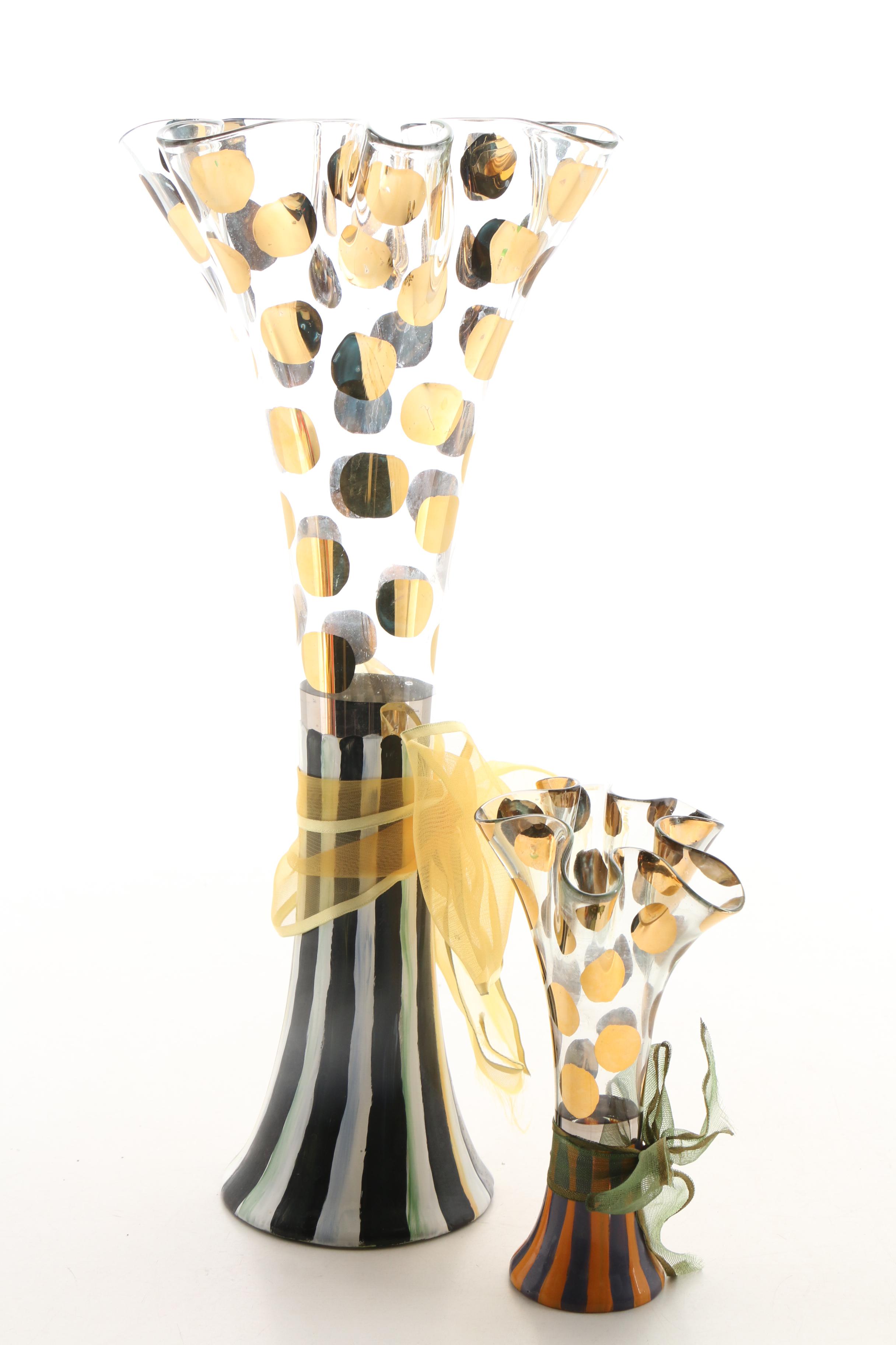 MacKenzie-Childs "Heirloom" Rose Bowls and "Circus" Hand-Painted Glass Vases