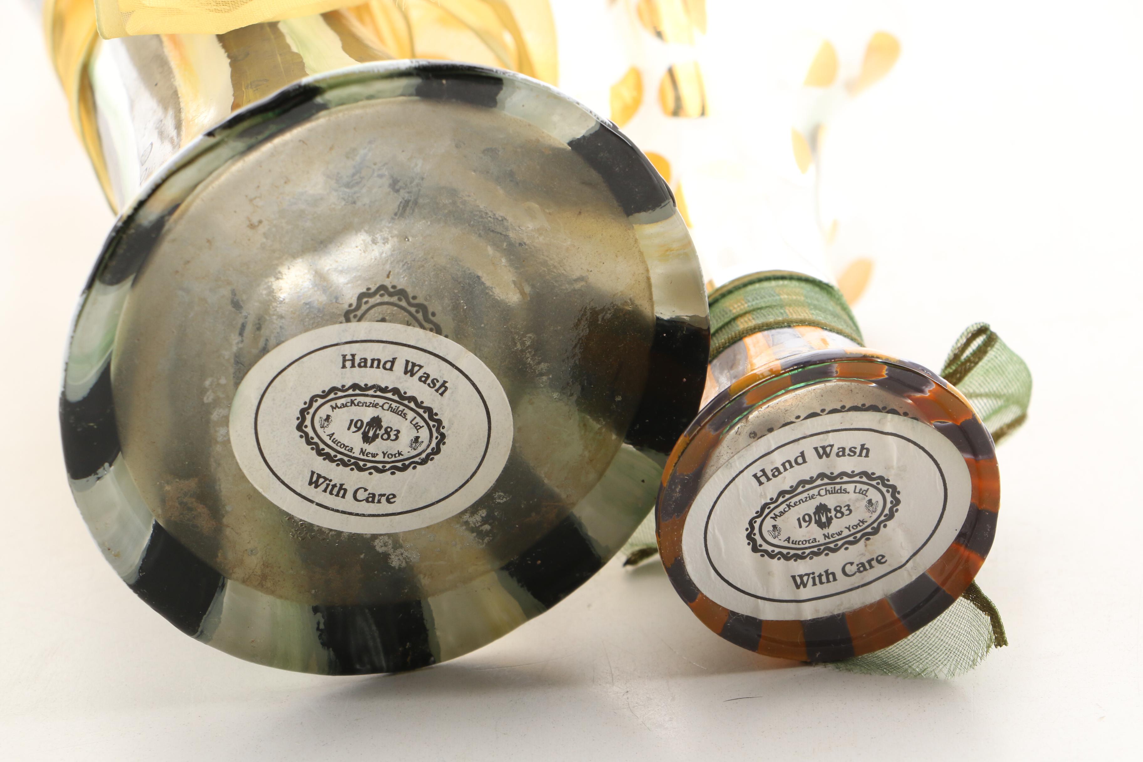 MacKenzie-Childs "Heirloom" Rose Bowls and "Circus" Hand-Painted Glass Vases