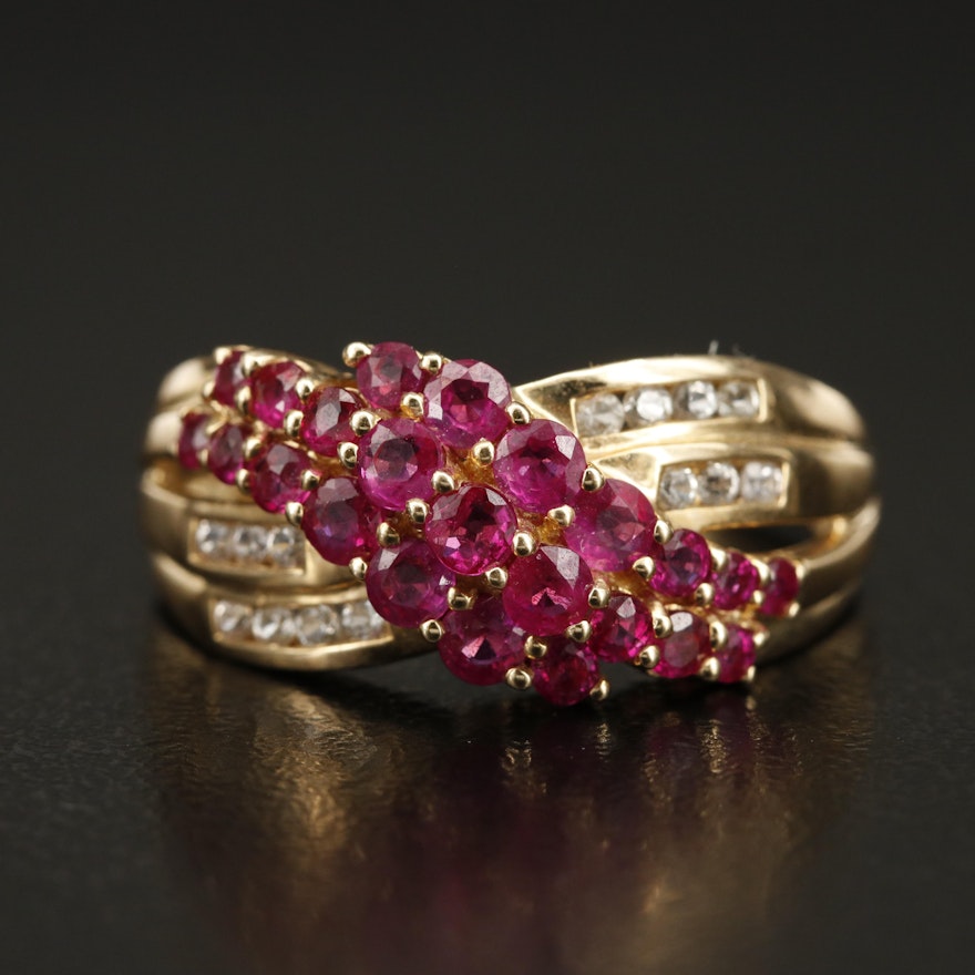 14K Ruby and Sapphire Crossover Ring