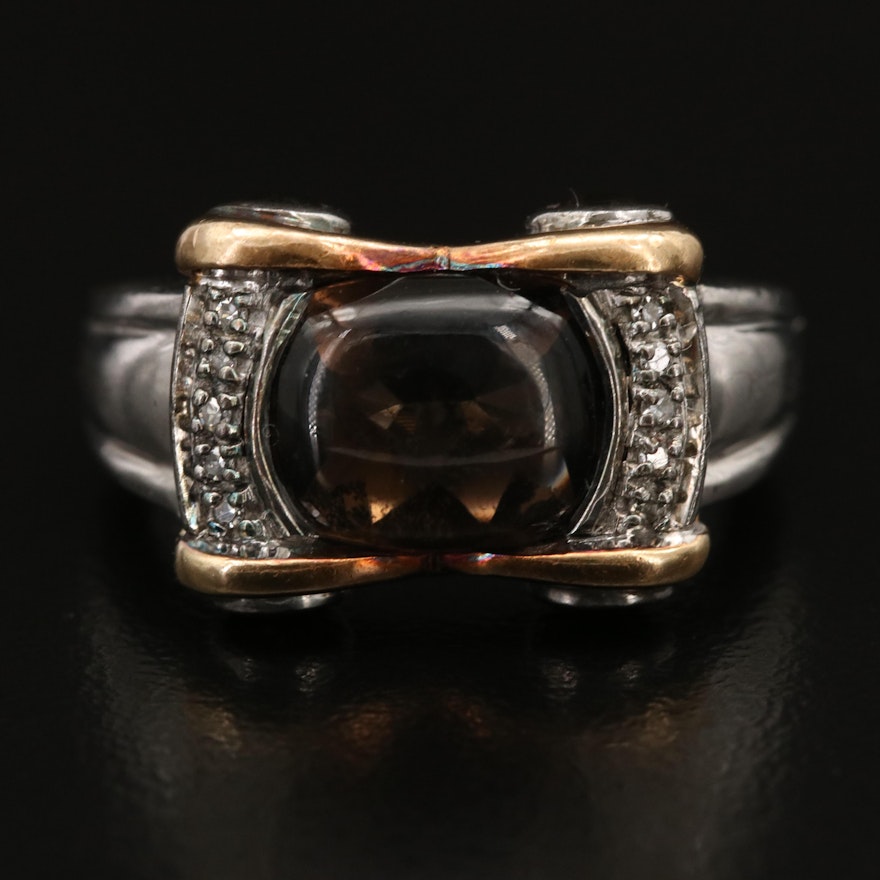 Sterling Smoky Quartz and Diamond Ring with 18K Accents