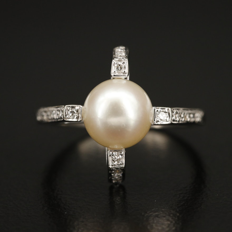 14K Pearl and Diamond Ring