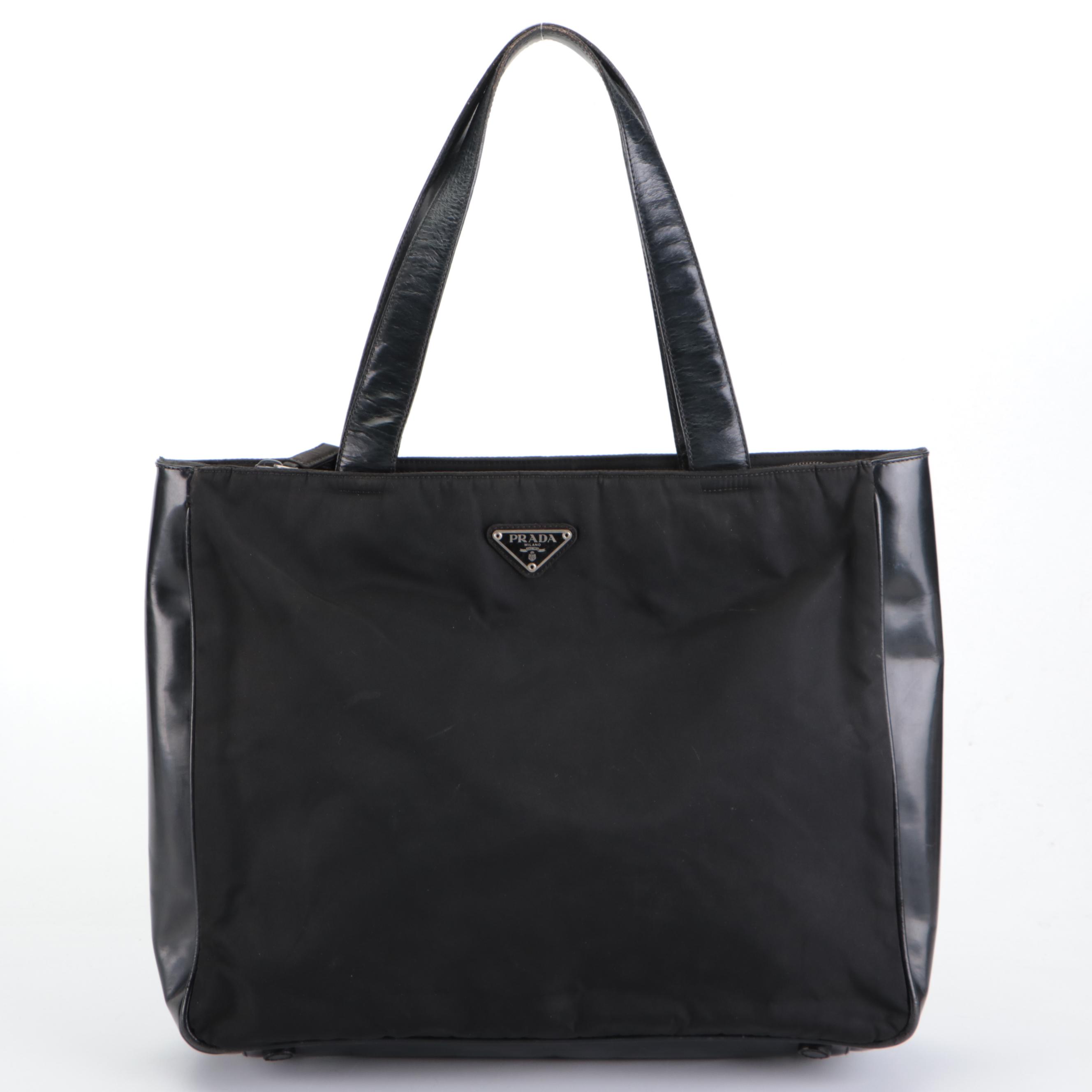 Prada Black Tessuto Nylon and Leather Tote