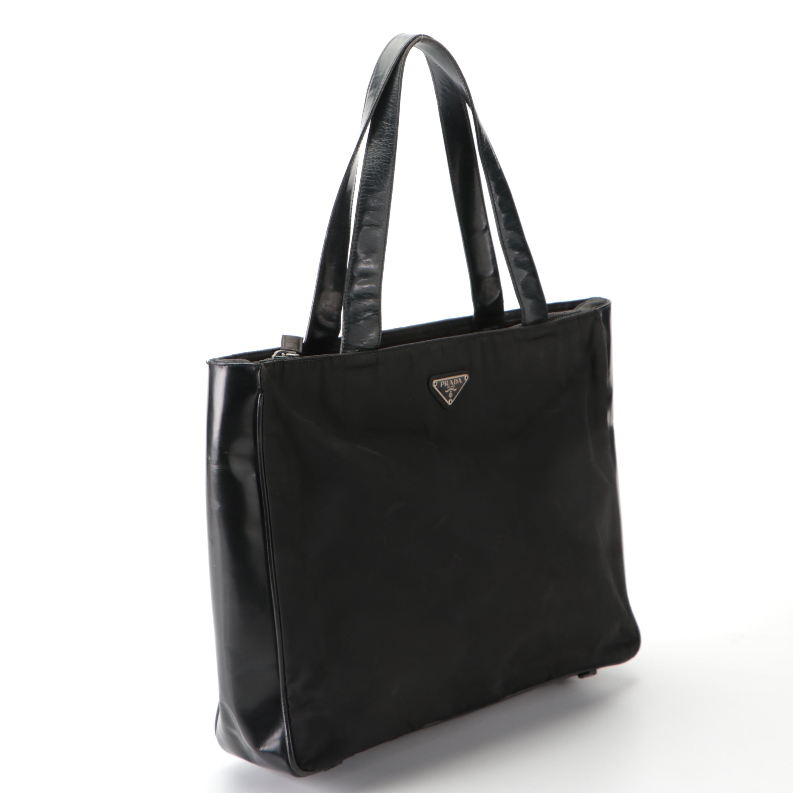 Prada Black Tessuto Nylon and Leather Tote