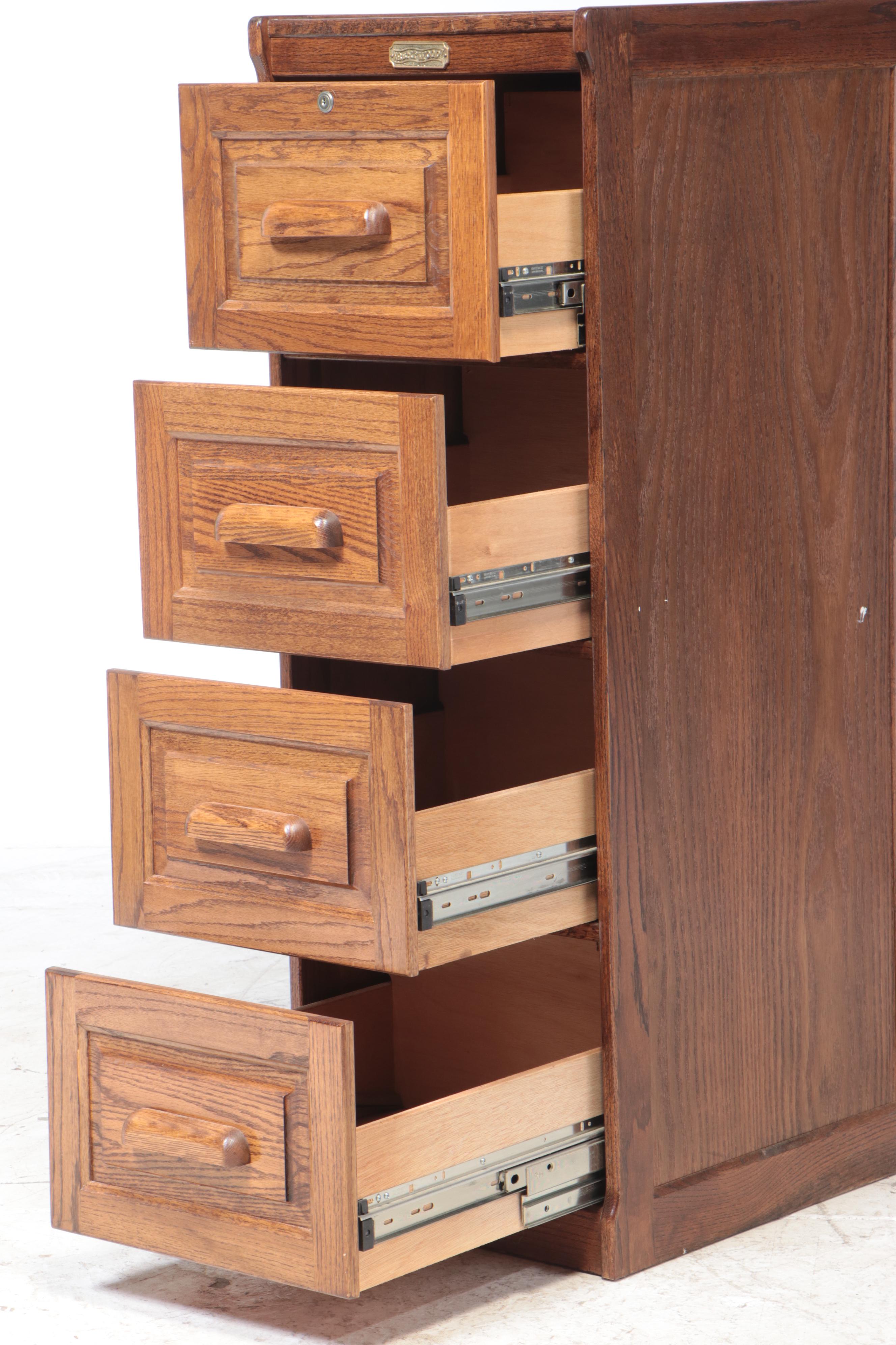 Bentwood Oak Four-Drawer File Cabinet, Late 20th Century