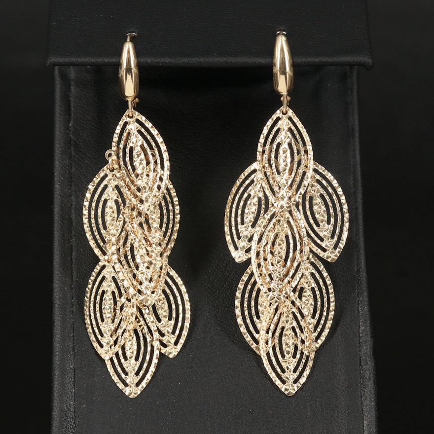 Italian 14K Navette Drop Earrings with Diamond Cut Accents