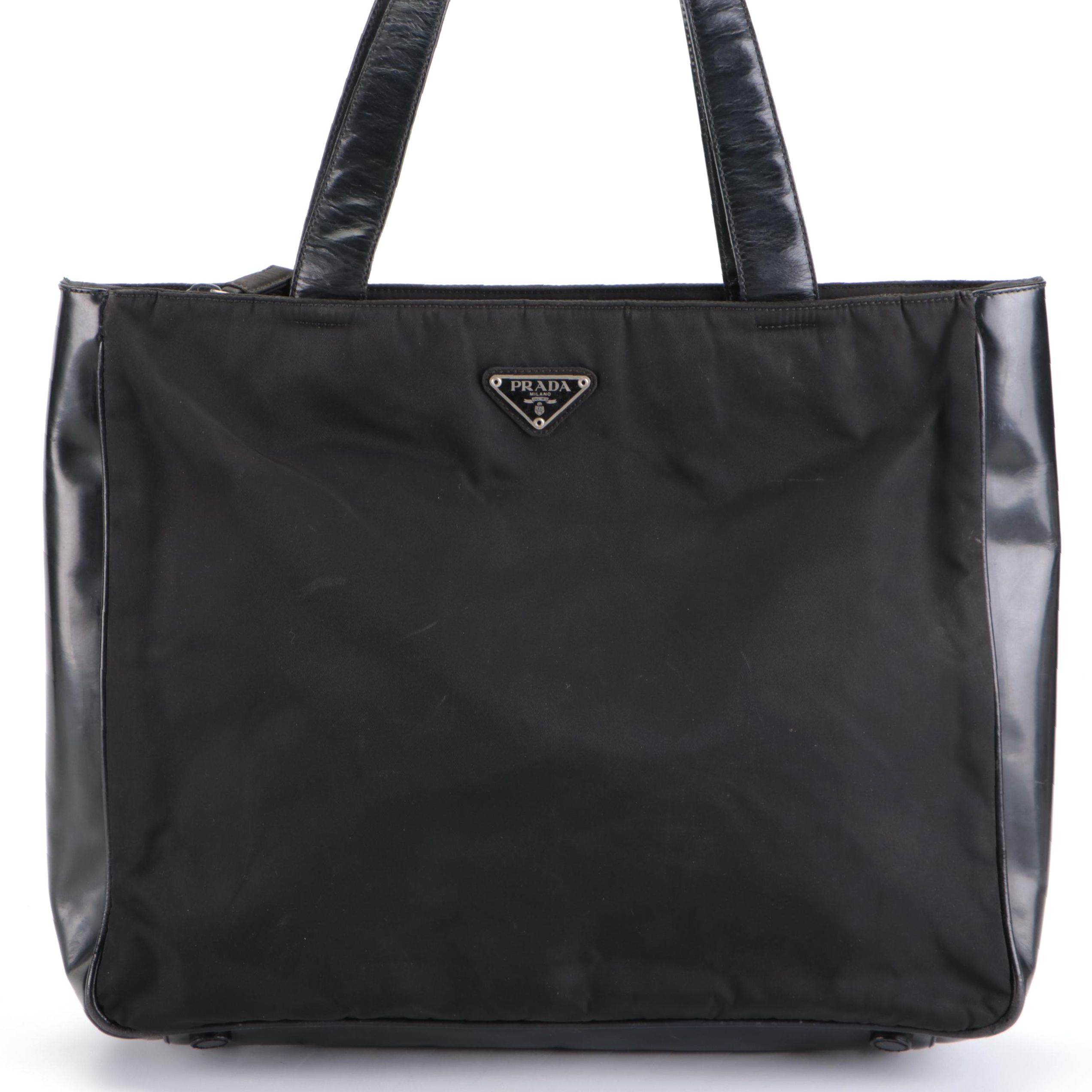 Prada Black Tessuto Nylon and Leather Tote