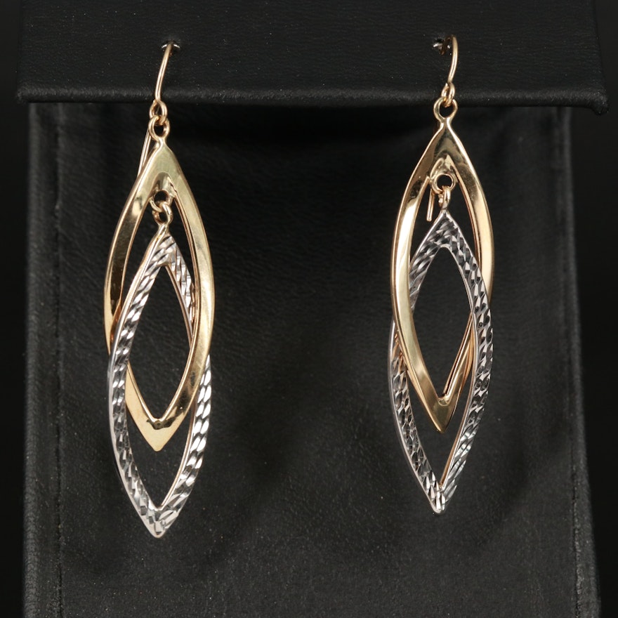 14K Two-Tone Gold Navette Drop Earrings