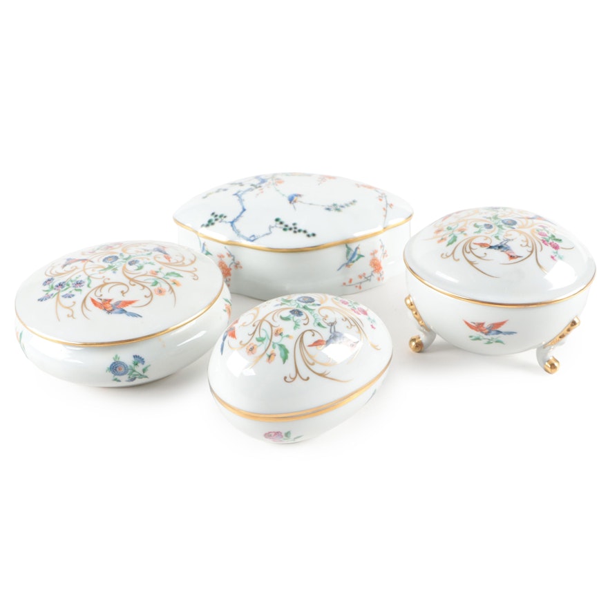 Limoges Castel Gilt and Floral Decorated Porcelain Small Boxes