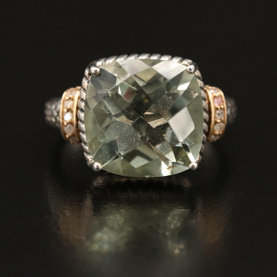 Sterling Prasiolite and Diamond Ring with 10K Accents