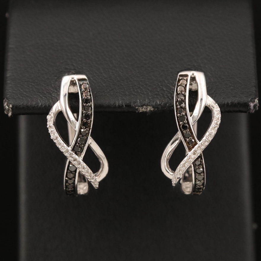 Sterling Diamond J-Hoop Earrings