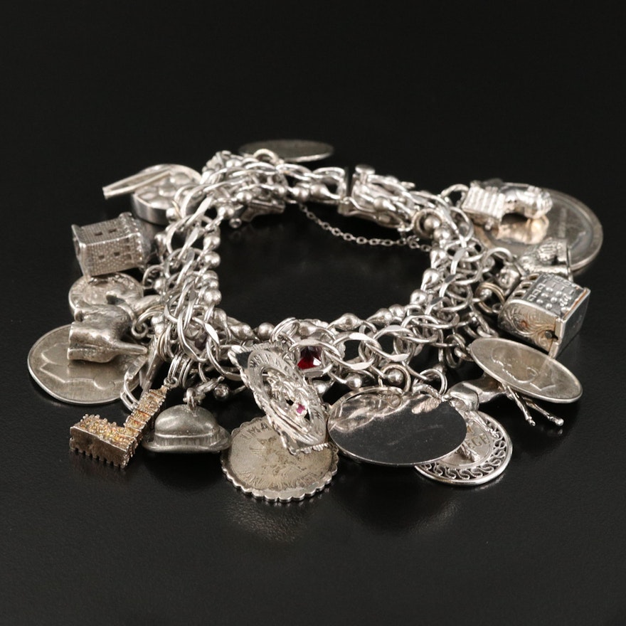 Vintage Sterling Charm Bracelet with Glass Accents