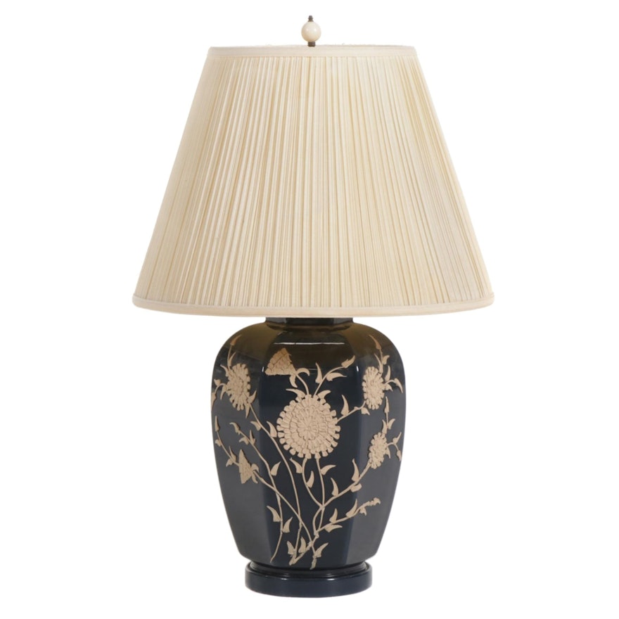 Black and Ivory Ceramic Table Lamp, Mid to Late 20th Century