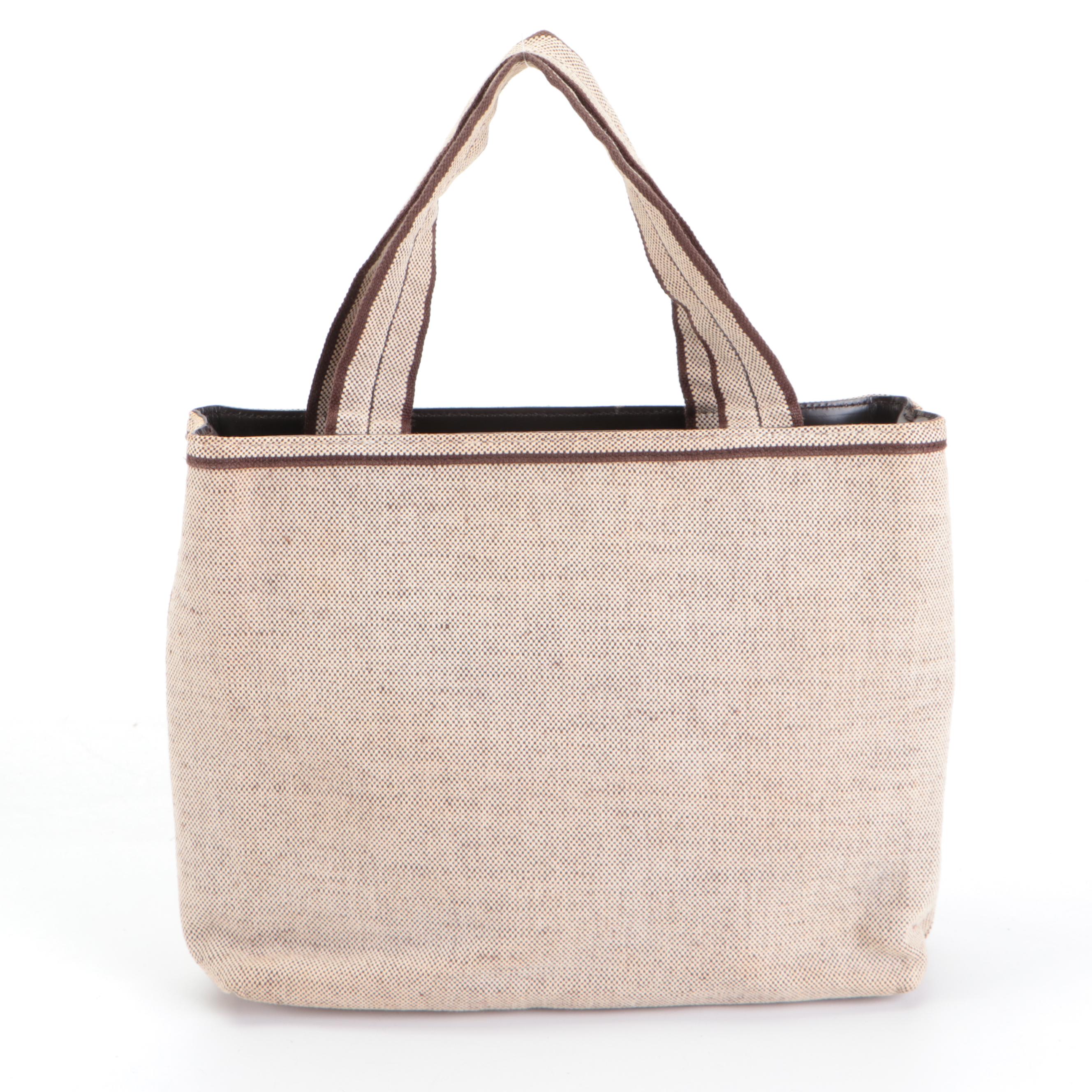 Prada Small Handbag in Bicolor Natural and Dark Brown Canapa Canvas