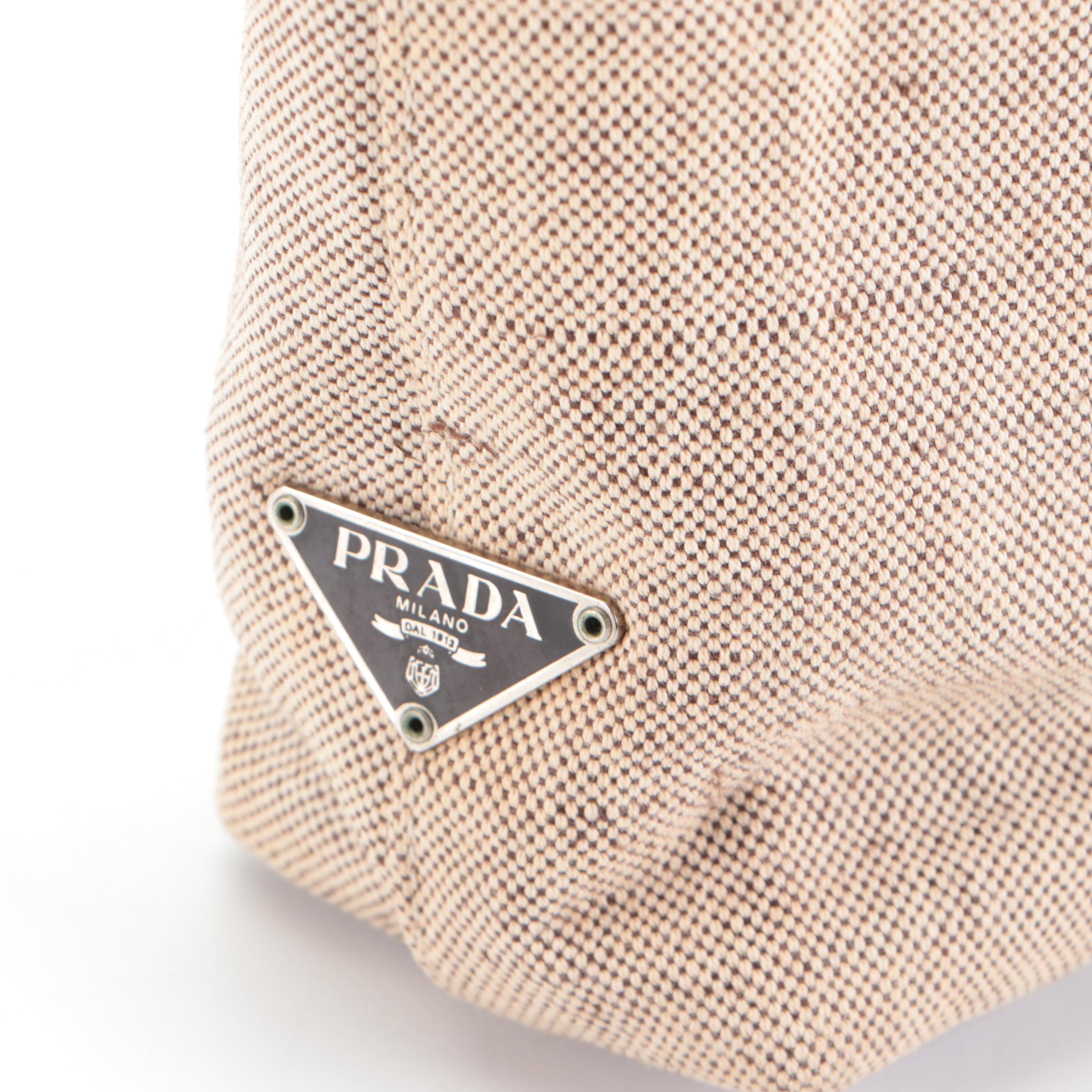 Prada Small Handbag in Bicolor Natural and Dark Brown Canapa Canvas