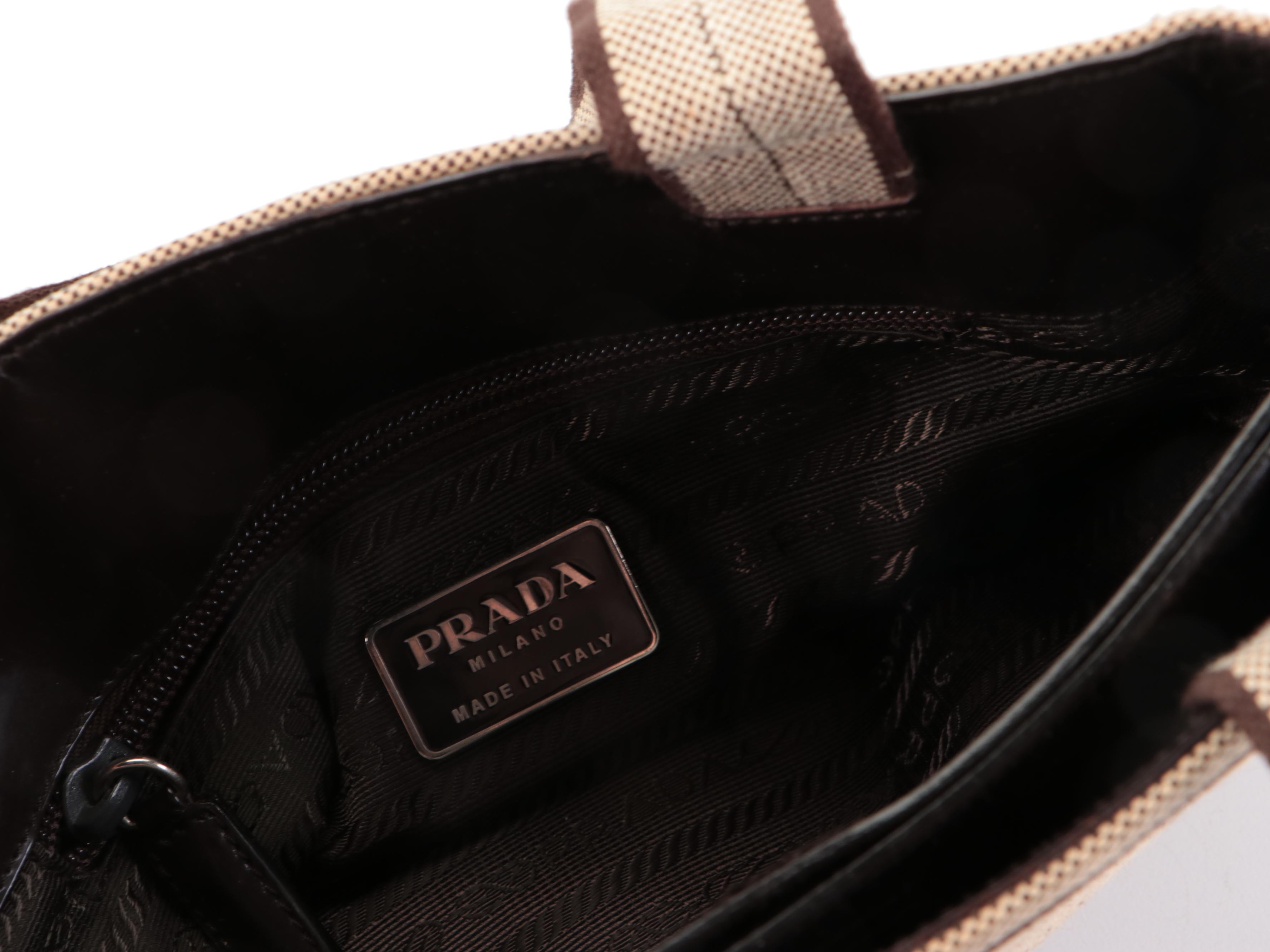 Prada Small Handbag in Bicolor Natural and Dark Brown Canapa Canvas