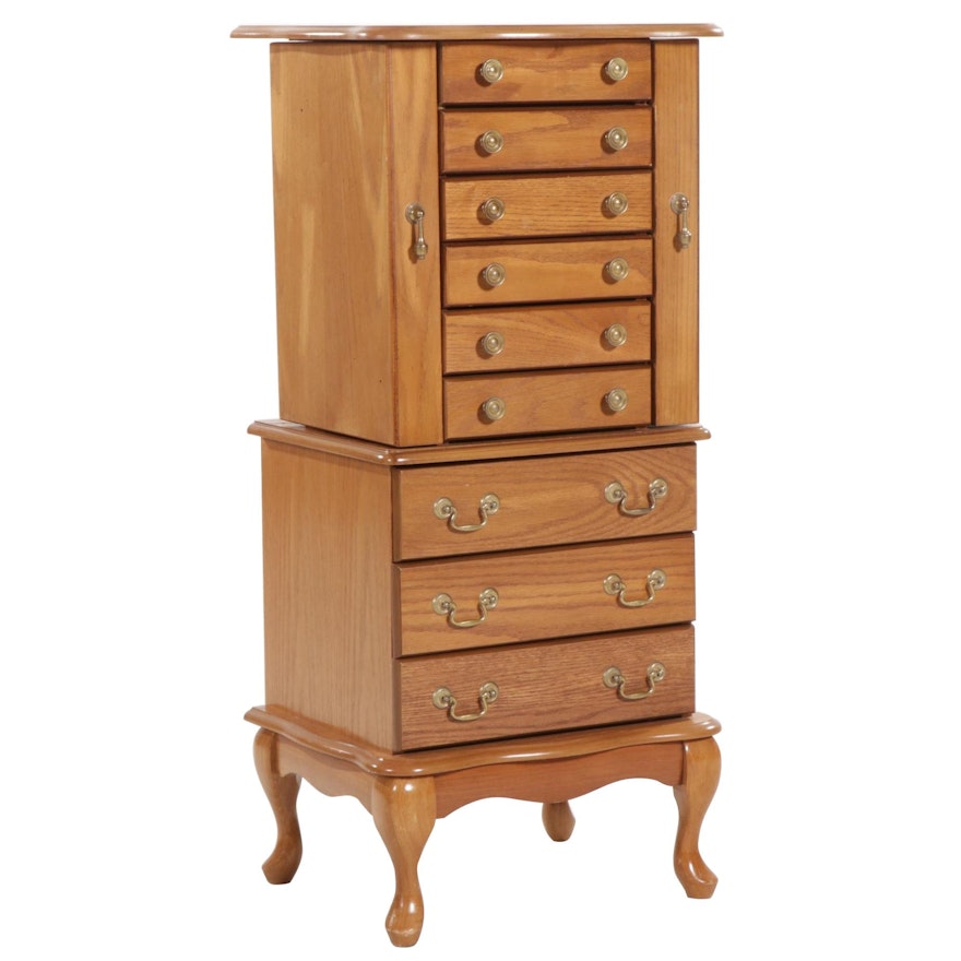 Queen Anne Style Oak Jewelry Armoire