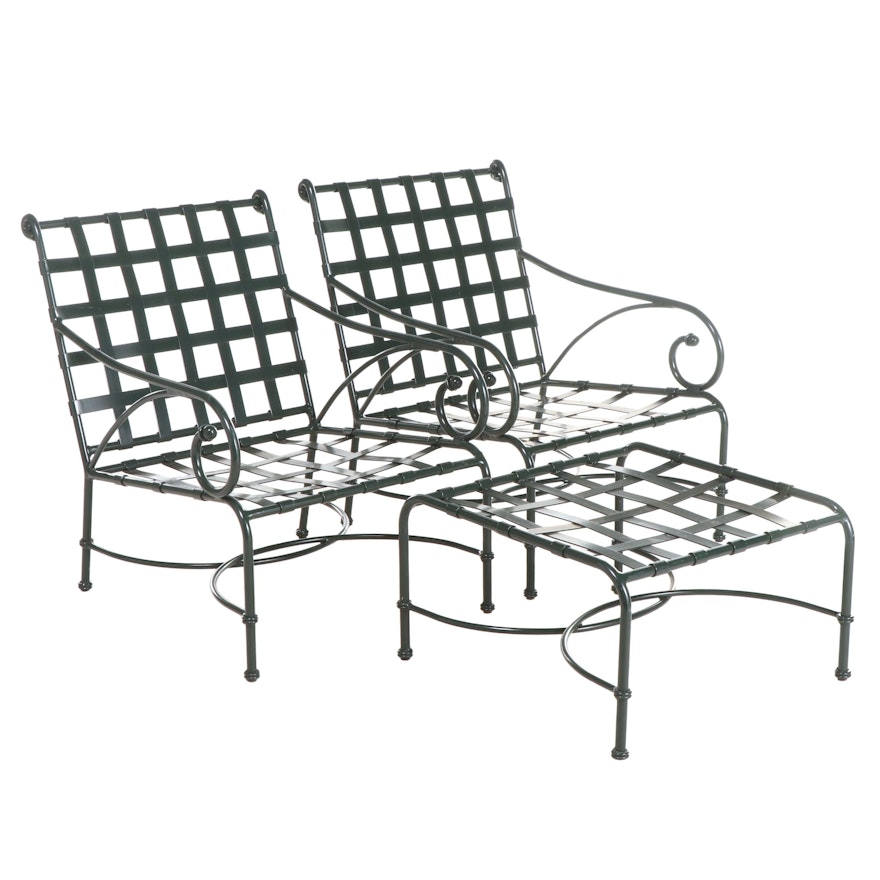 Brown Jordan "Florentine" Aluminum Patio Lounge Chairs with Ottoman in Green