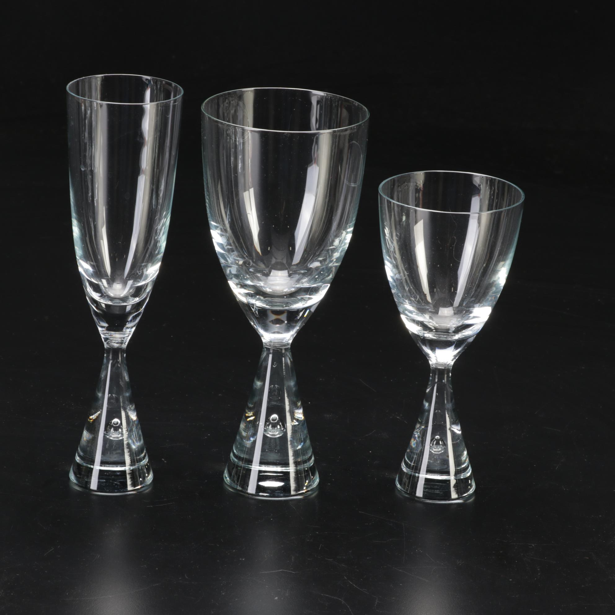 Holmegaard "Princess" Crystal Water Goblets, Champagne Flutes, and Wine Glasses