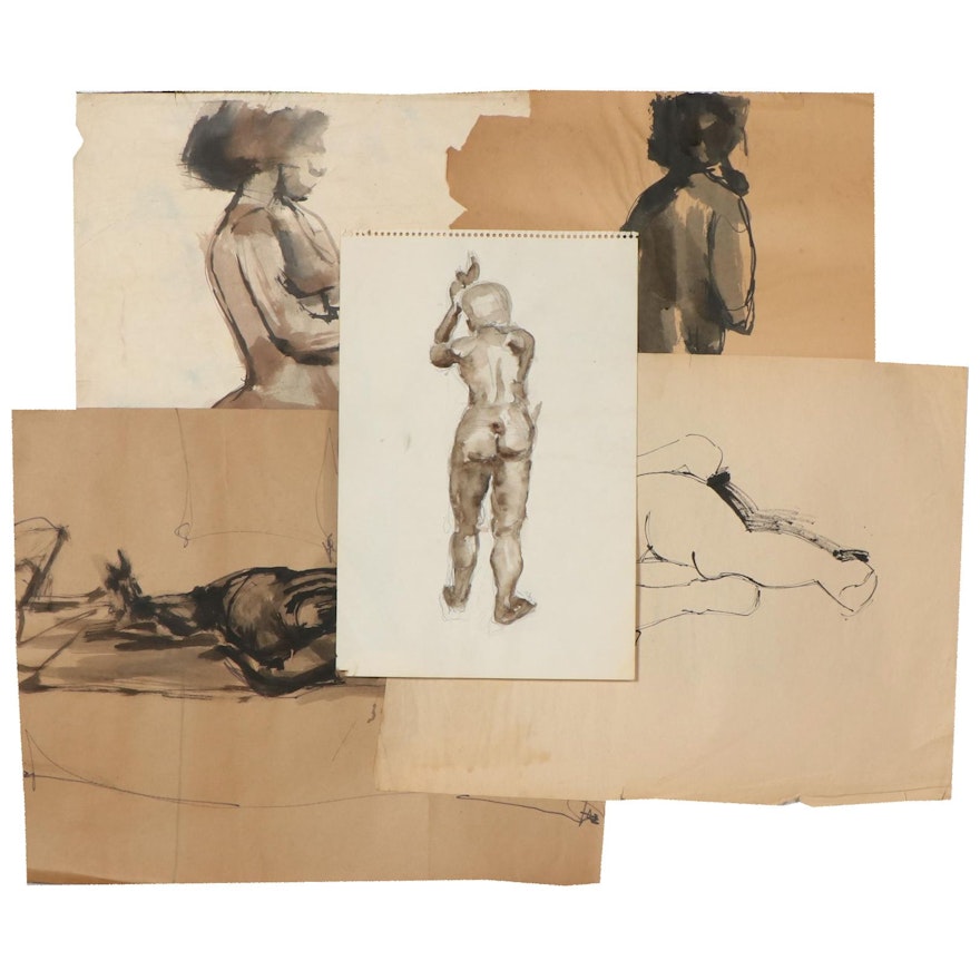 Mixed Media Nude Figure Sketches