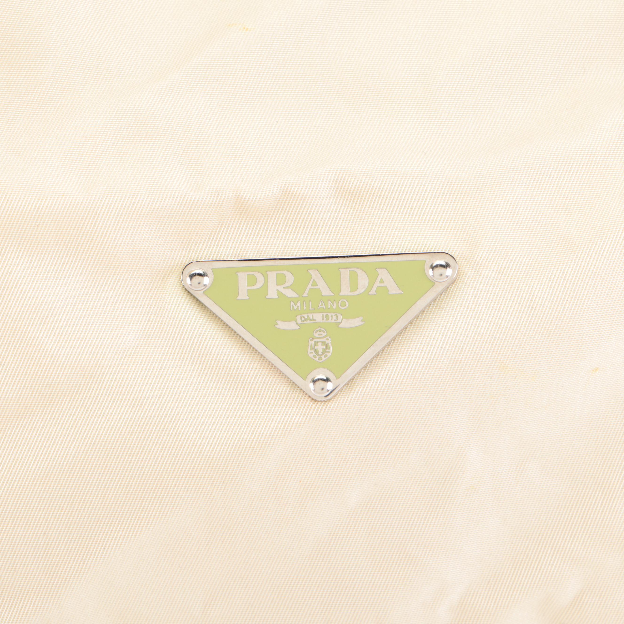 Prada Small Duffel Bag in Nylon Tessuto & Light Green Saffiano Leather