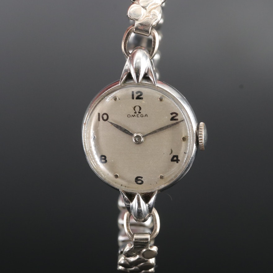 1944 Omega Stainless Steel Stem Wind Wristwatch