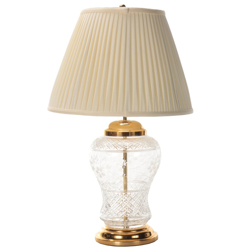 Crystal and Brass Table Lamp with Pleated Fabric Shade