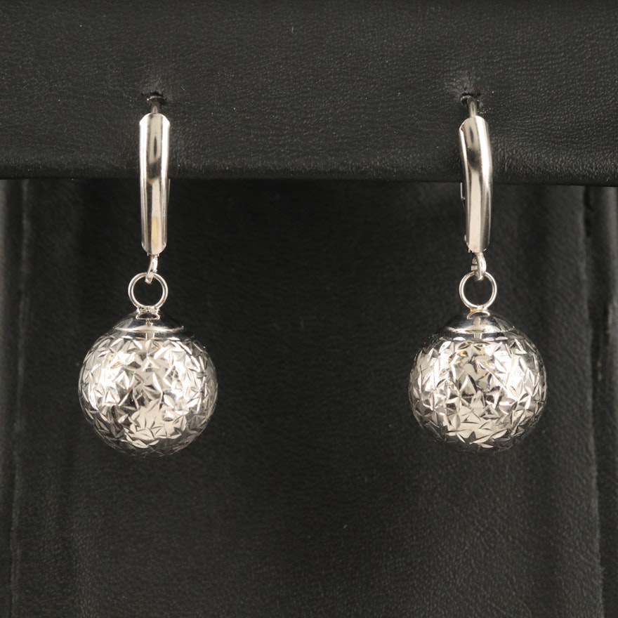 14K Diamond Cut Sphere Drop Earrings