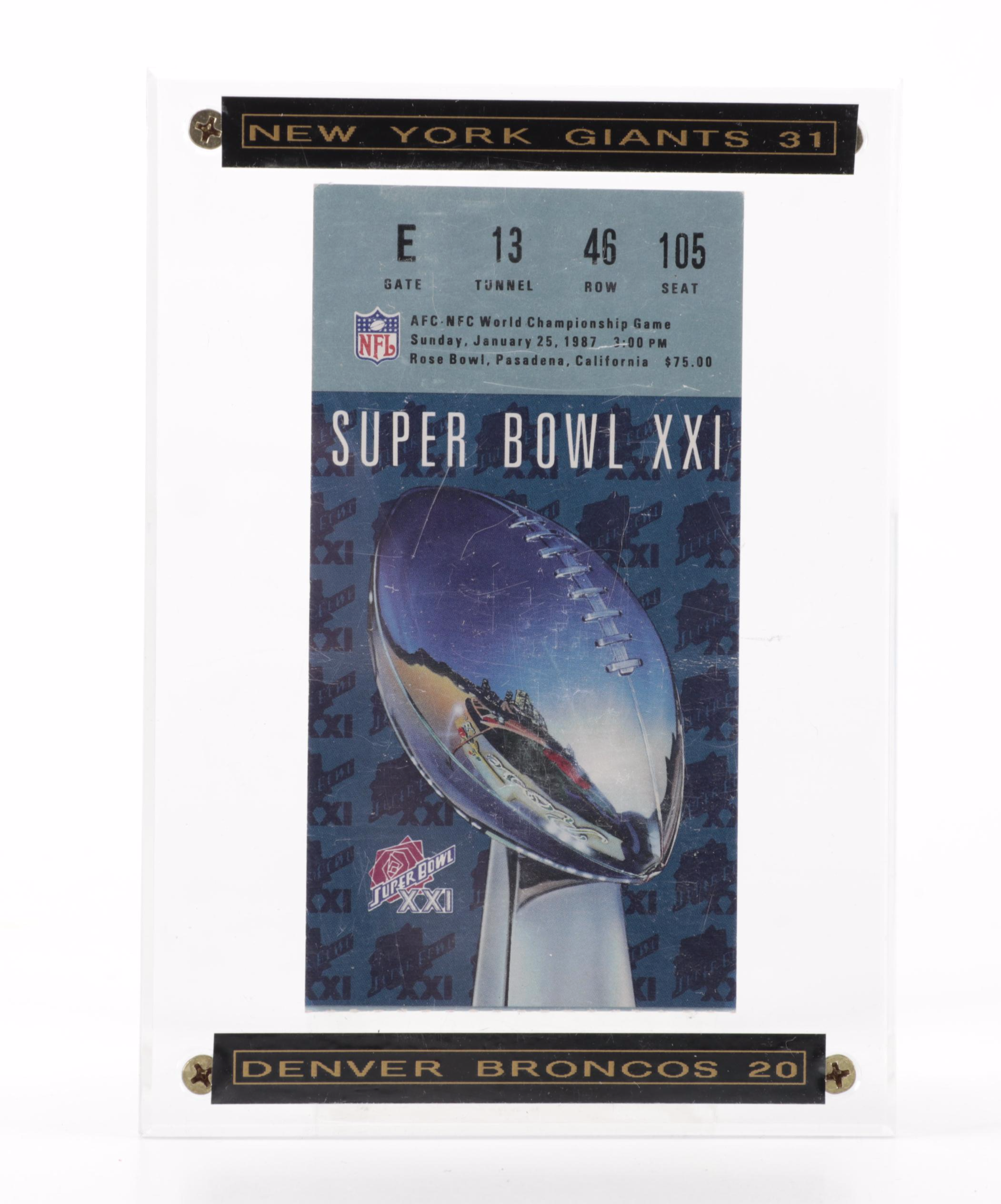 1987 and 1988 NFL Super Bowl Game Football Ticket Stubs