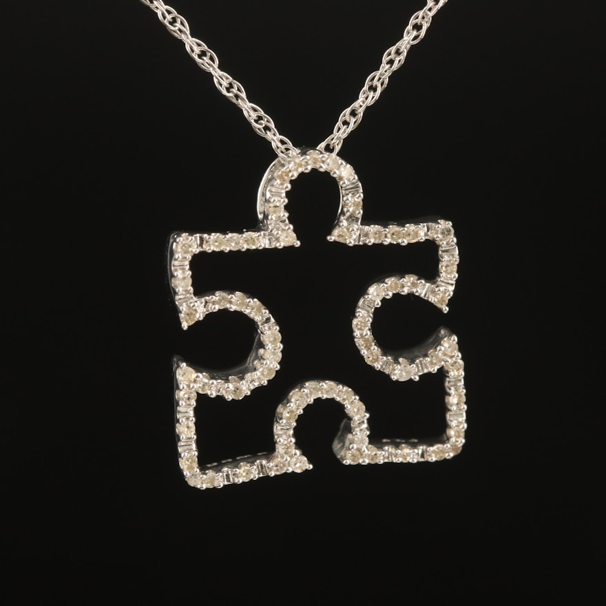 Sterling Diamond Puzzle Piece Pendant Necklace