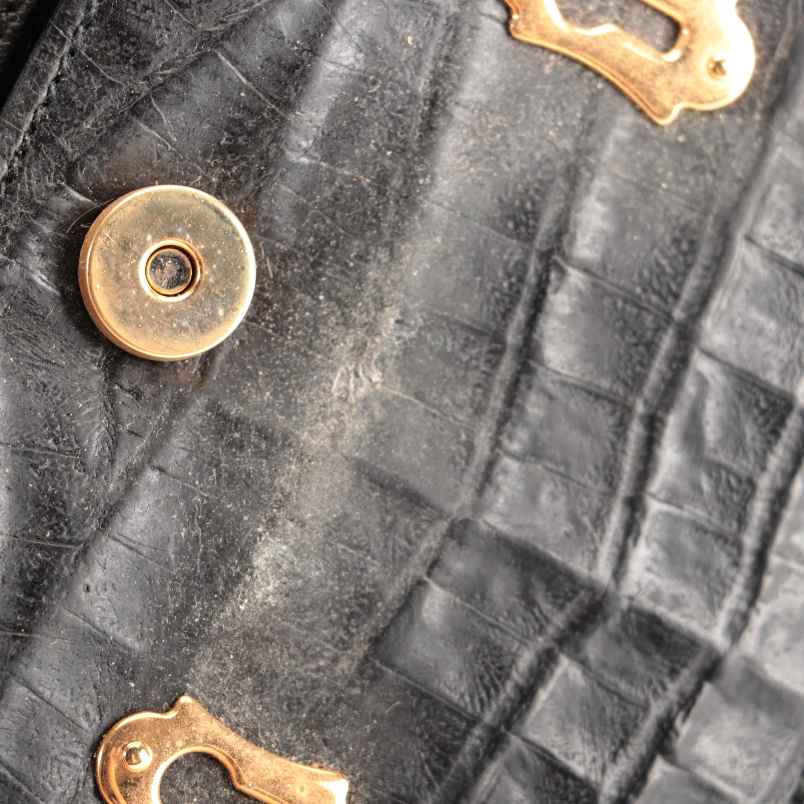 Valentino Small Top-Handle Frame Bag in Black Caiman Crocodile