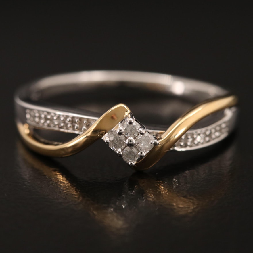 Two Tone Sterling and Diamond Ring