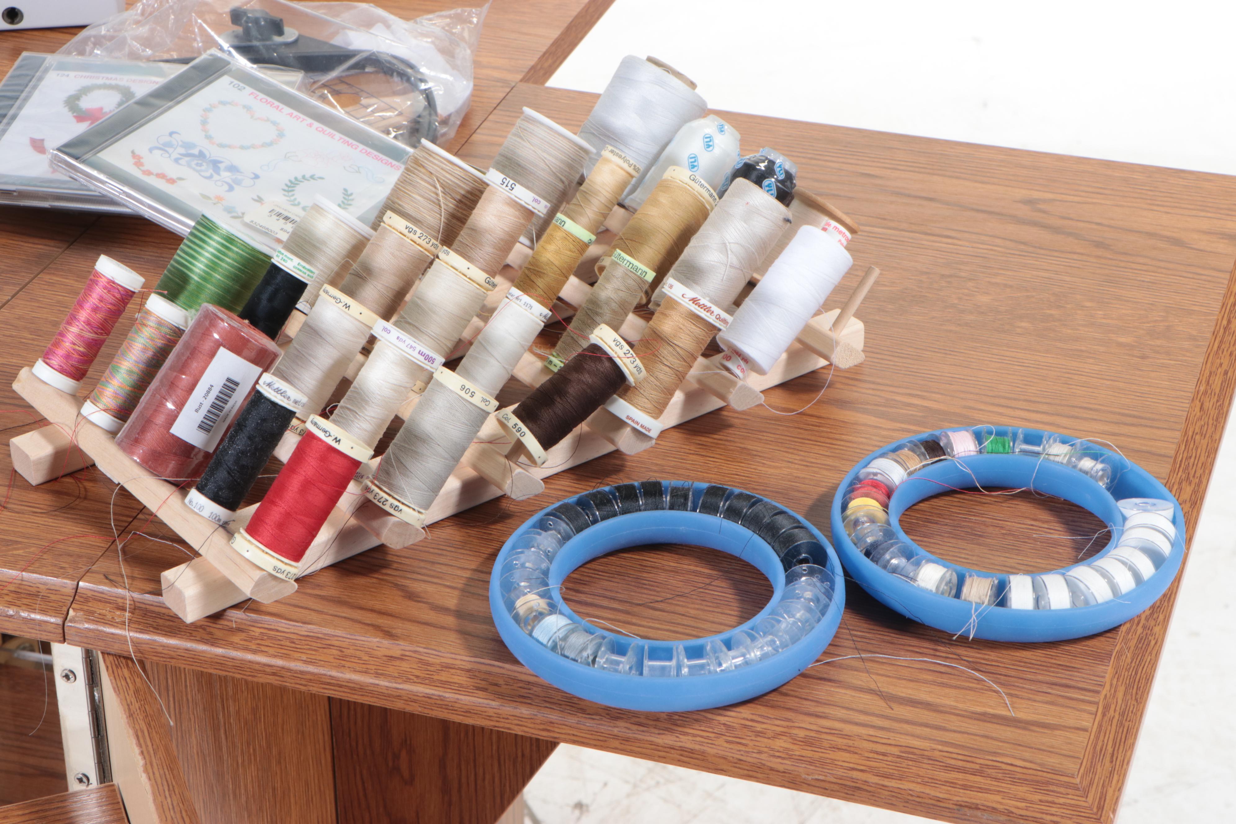 Janome Memory Craft 9000 Sewing Machine with Oak Grained Laminate Work Station