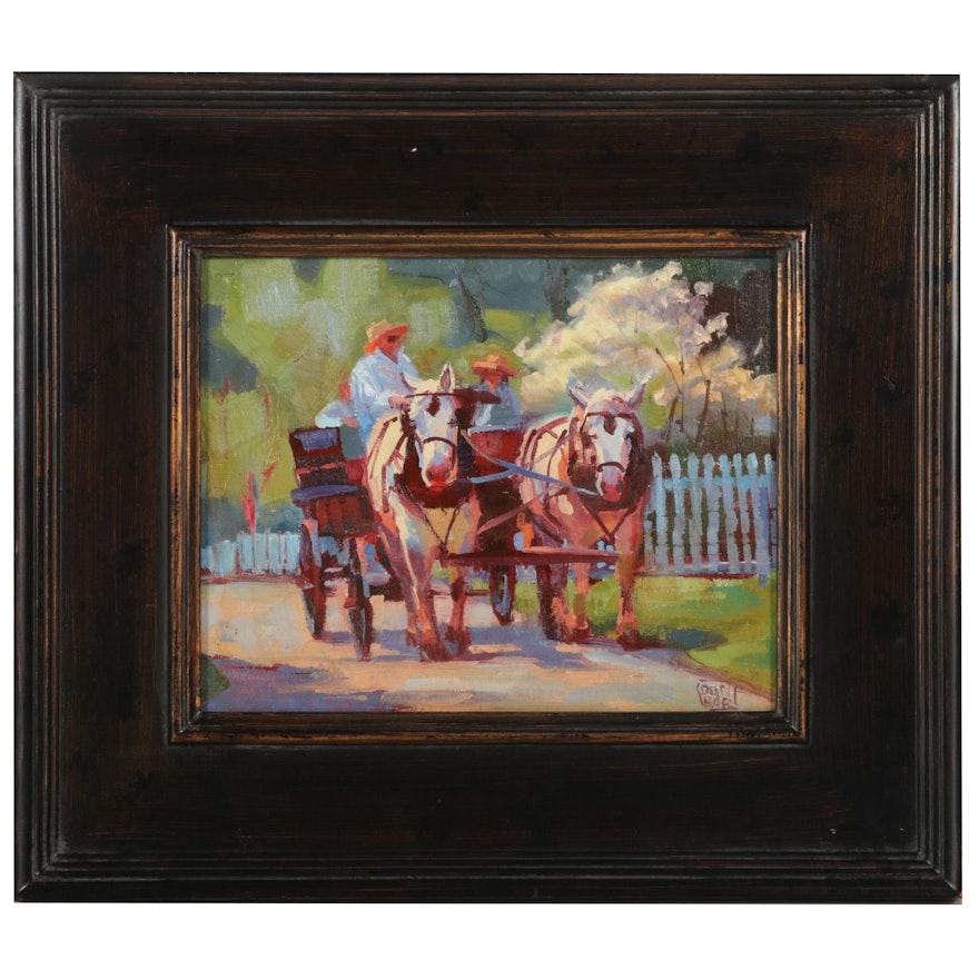 Lynn Dunbar Oil Painting "Horses and Wagon," 21st Century