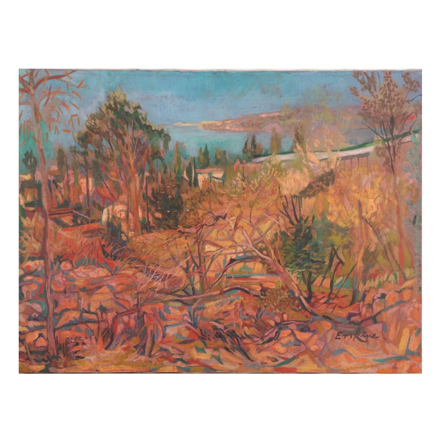 Landscape Oil Painting of Nature Trail at Twilight, Late 20th-21st Century