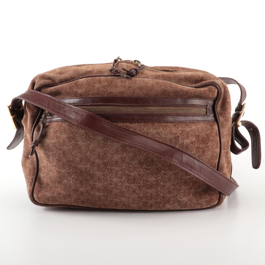 Bottega Veneta Shoulder Bag in Printed Brown Suede and Smooth Leather