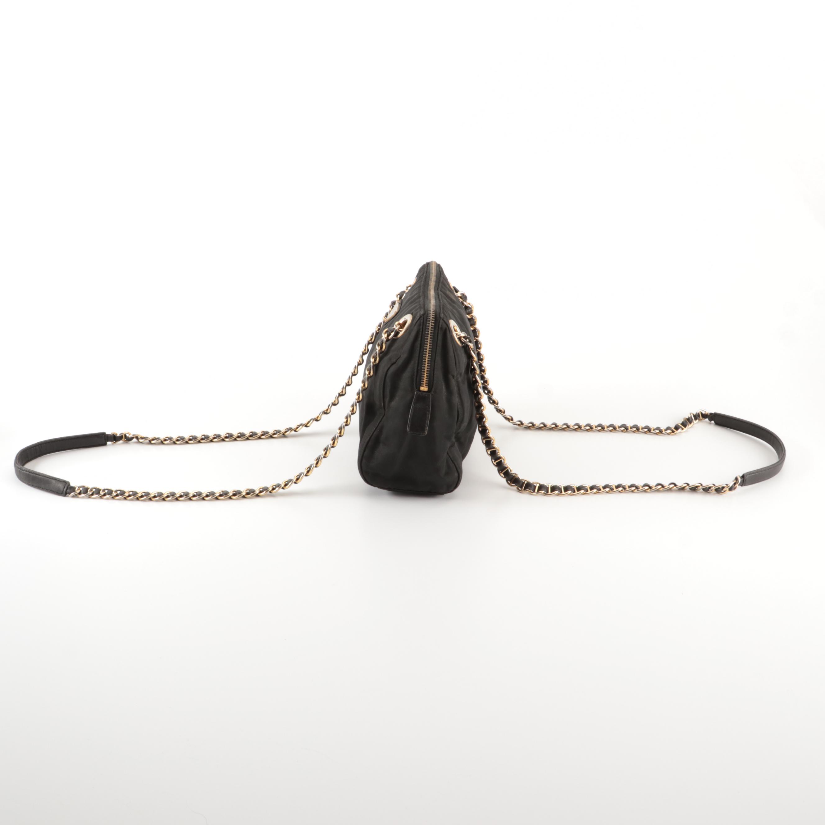 Prada Small Shoulder Bag in Black Nylon Tessuto and Black Leather