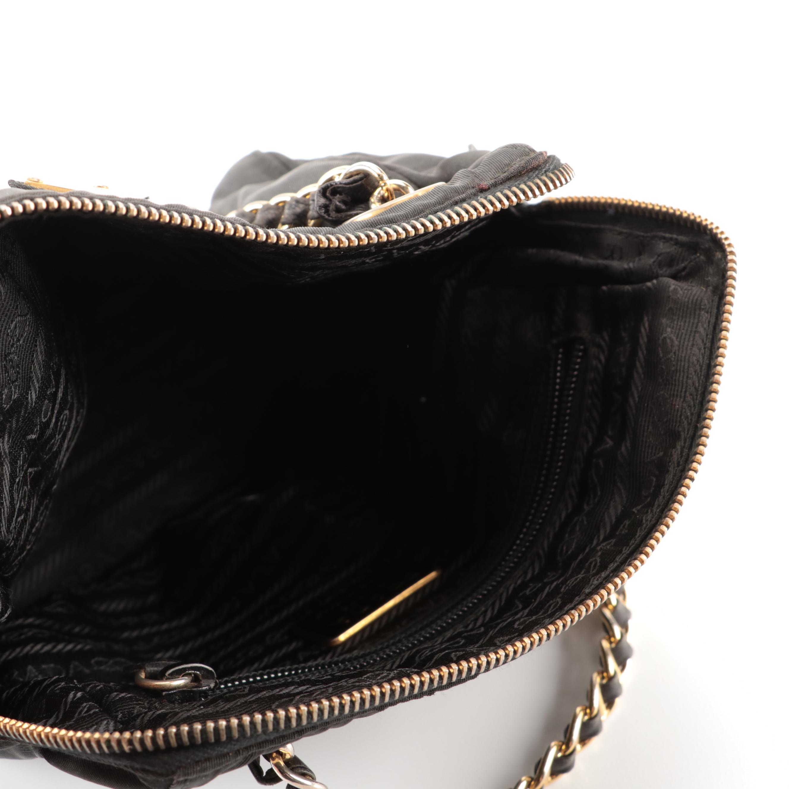 Prada Small Shoulder Bag in Black Nylon Tessuto and Black Leather