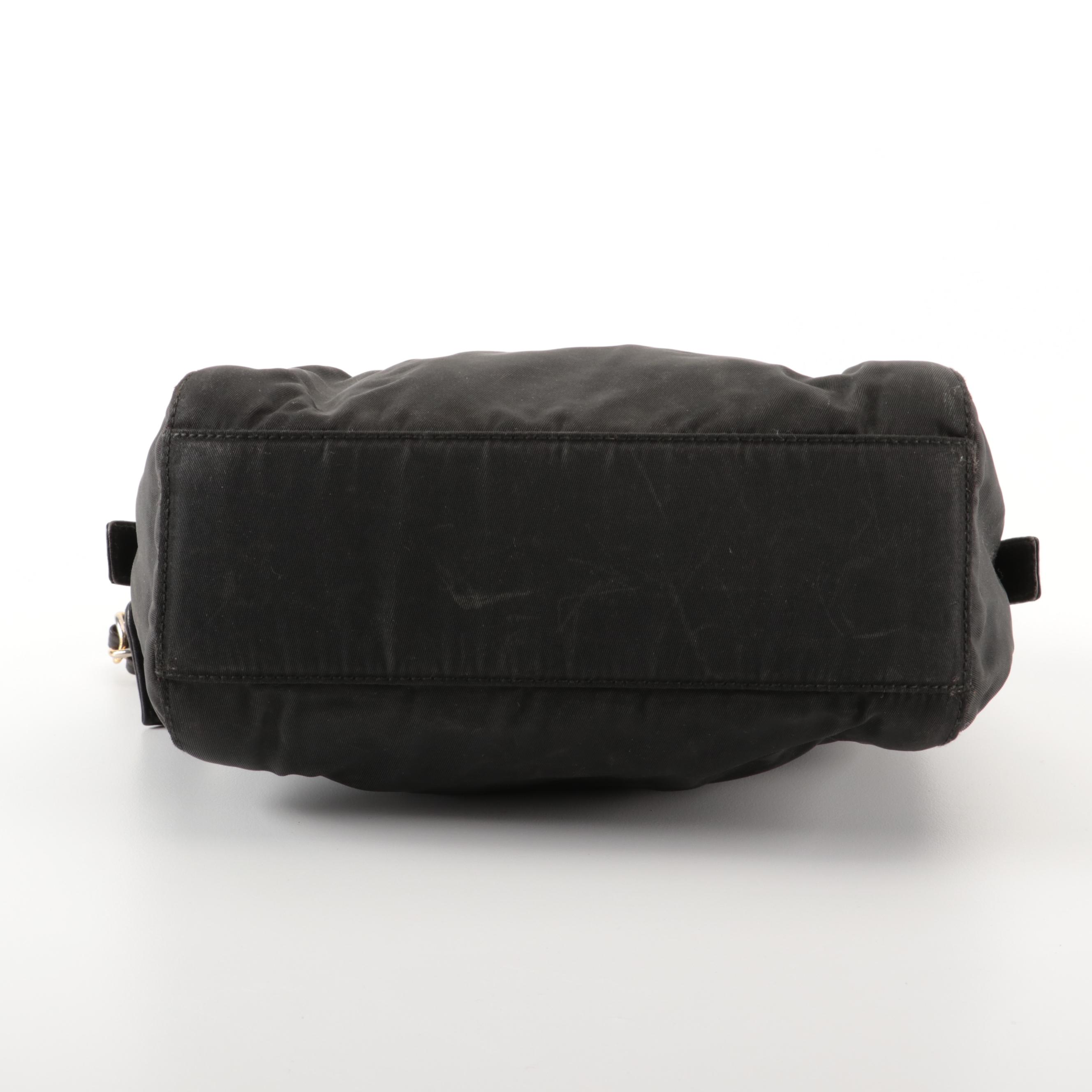 Prada Small Shoulder Bag in Black Nylon Tessuto and Black Leather