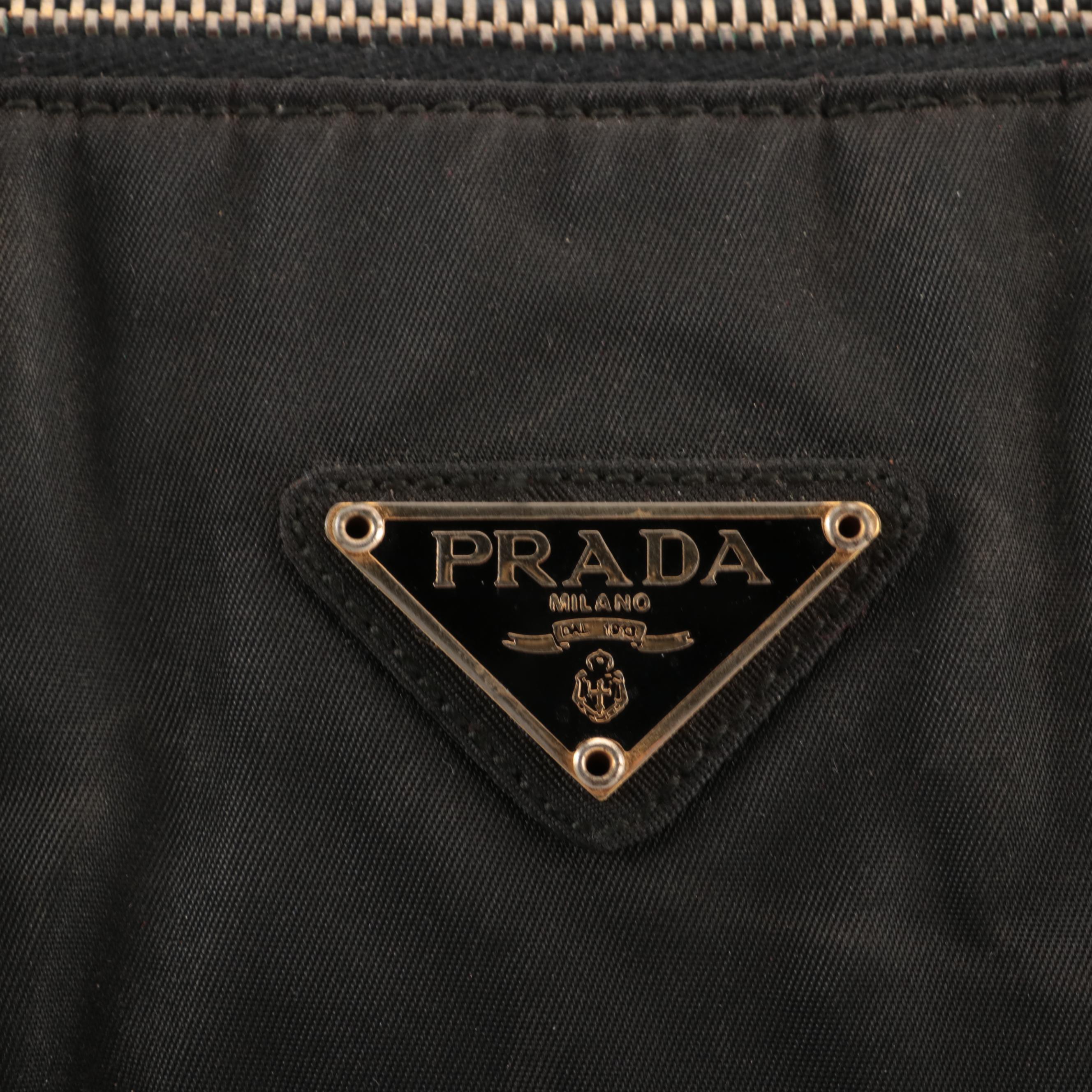 Prada Small Shoulder Bag in Black Nylon Tessuto and Black Leather