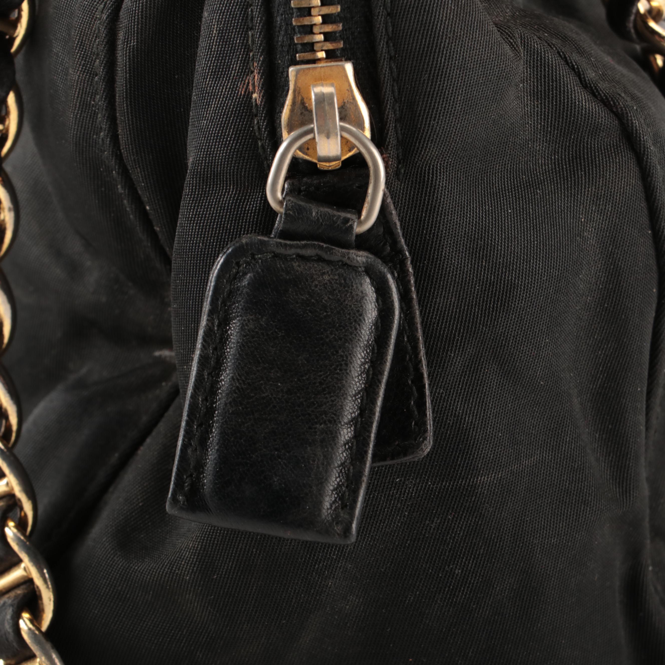 Prada Small Shoulder Bag in Black Nylon Tessuto and Black Leather