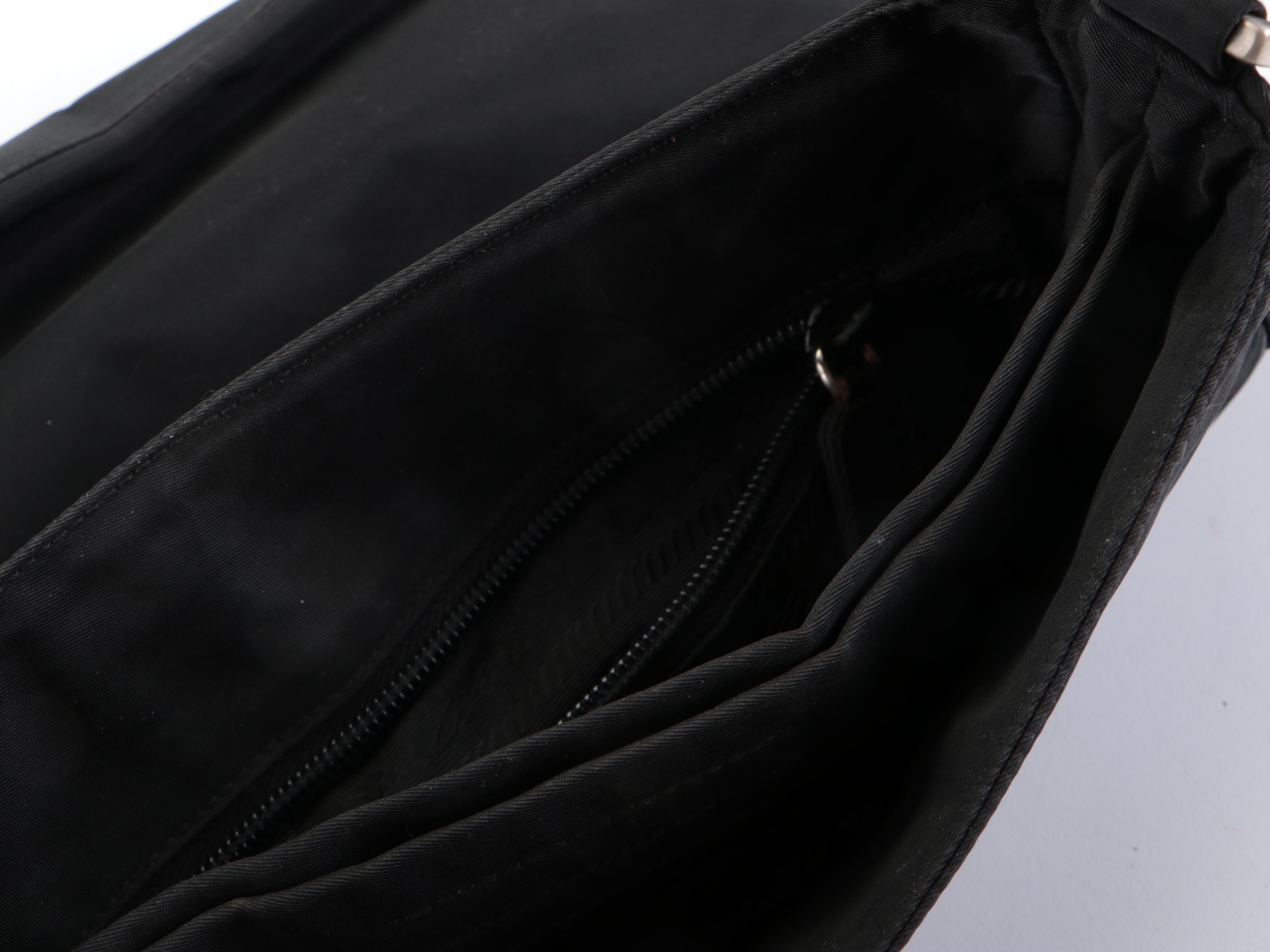 Prada Small Shoulder Bag in Black Nylon Tessuto with Hinged Composite Handle